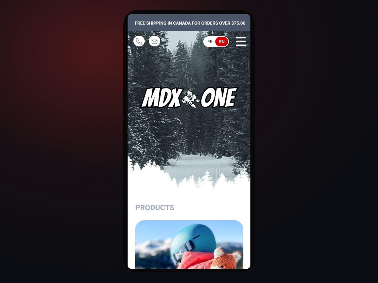MDXOne mobile storefront in a phone frame